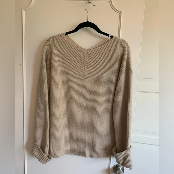 Oak and Fort oversize off the shoulder  sweater in beige size XS - Picture 2 of 7